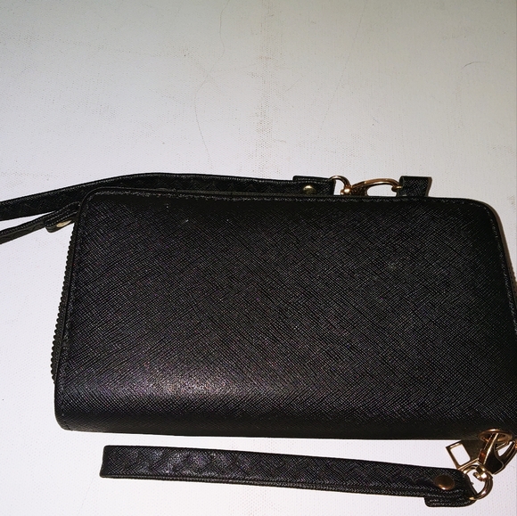 Rose Appliqued Black Purse clutch w removable strap - Picture 2 of 5